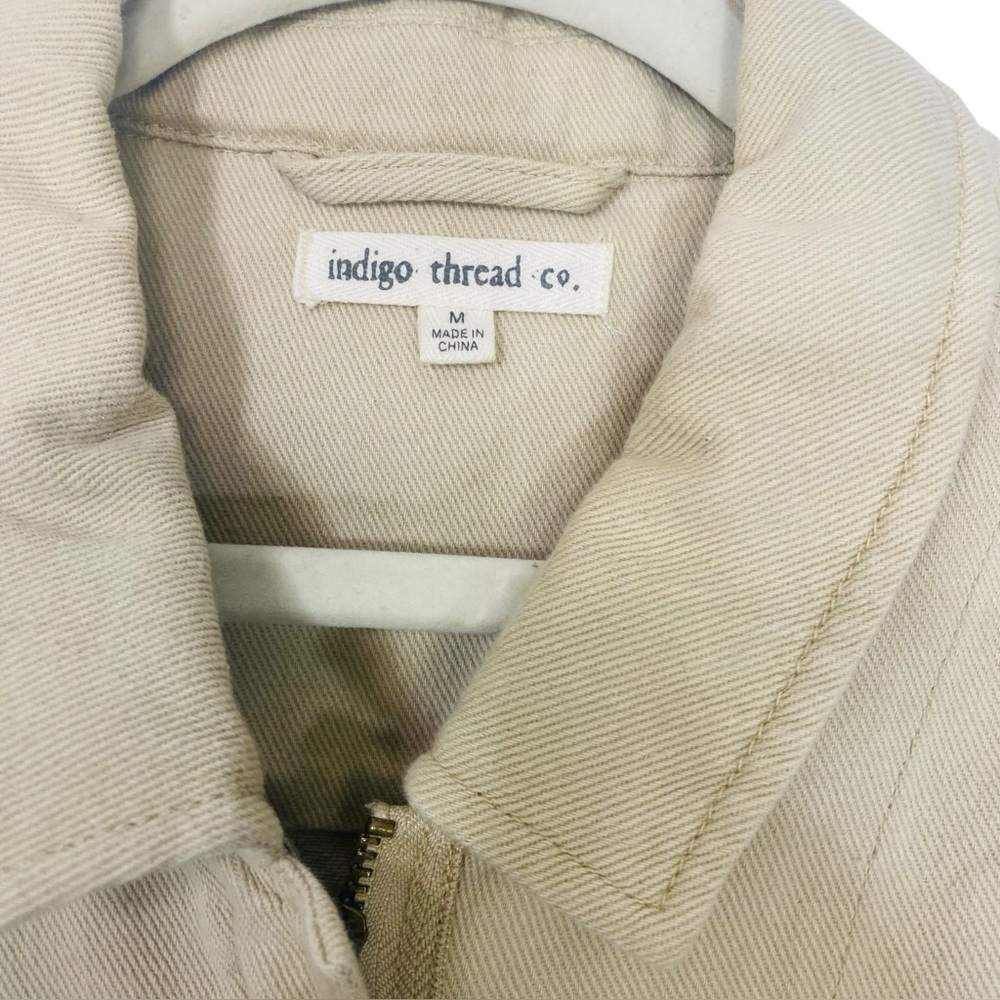 Khaki Denim Military Utility Jacket with Southwestern Beaded Details Women’s M - Picture 3 of 11